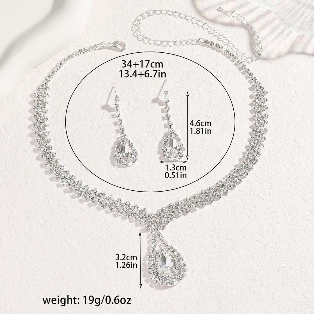 European Style Full Diamond Bridal Necklace Set - Elegant High-End Fashion Jewelry for Special Occasions