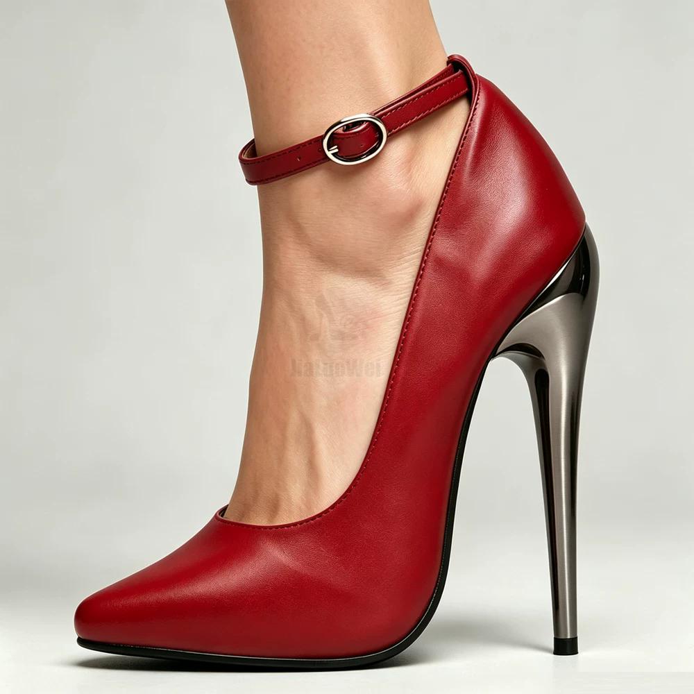 Schwarze Lackleder Knöchelriemen Fetisch Pumps 15cm Hoher Absatz Drag Queen Schuhe Größe 5-15