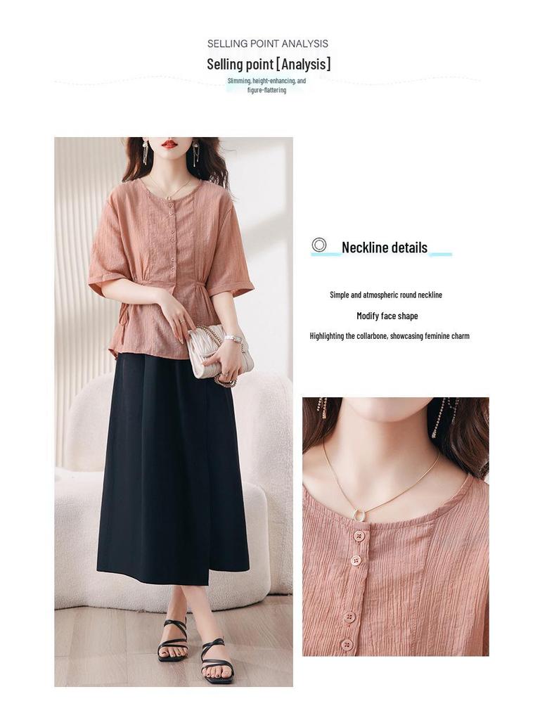 2025 Summer Fashion Tencel Blouse & Midi Skirt Set for Women - Age-Reducing, Casual, Loose Fit 