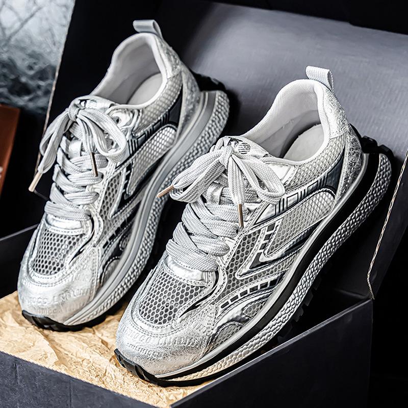 

Spring and summer new lightweight and comfortable thick-soled wear-resistant and breathable mesh high-value men s shoes simple fashion shoes 44 серебряный серый