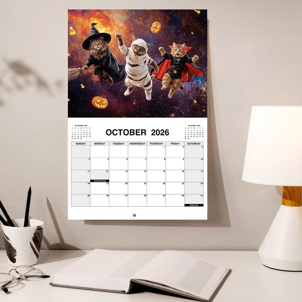 2026 Space Cats Wall Calendar - Funny Cat Themed Gifts For Cat Lovers Spiralbound Book for Home Office Living Room Wall Decor