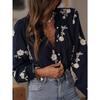 Fall Winter Women's Long Sleeve Printed Blouse, Turn-down Collar Lantern Sleeve Shirt, European American Style Outerwear Crossborder Top