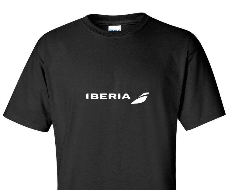 Iberia Airlines White Retro Logo Spanish Airline Cotton Black T-Shirt 2XL
