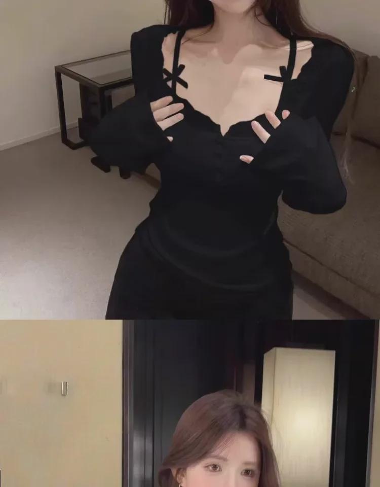 Sexy Lace Slim Fit Two-Piece Style Long-Sleeve T-Shirt: This Year's Trendy Must-Have