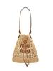 Borsa a Spalla Tote MIU MIU con Logo a Lettere Ricamato in Filato Testurizzato con Chiusura a Coulisse Colore Vino Fibra di Palma Color Block per Donna