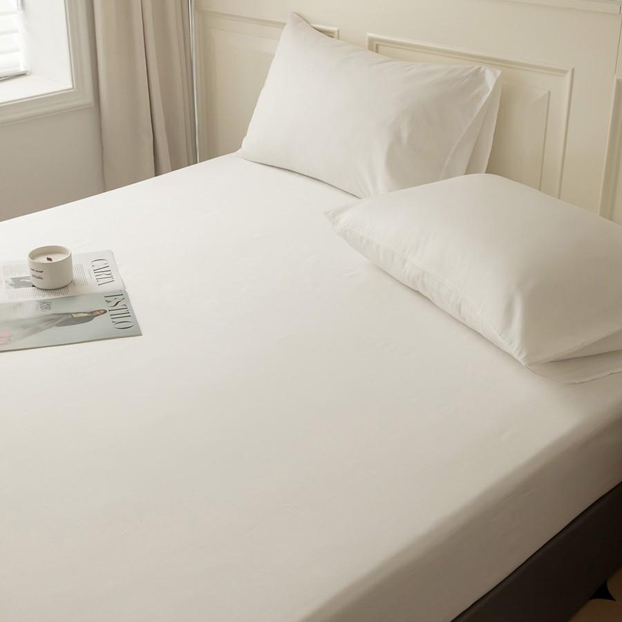 Solid Color Cotton Fitted Sheet & Pillowcase Set - Single Bed Mattress Protector