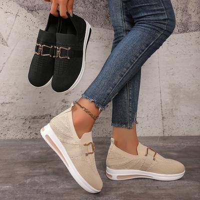 Dicke Sohle Metallkette Keilabsatz Schlupfschuhe Damen Atmungsaktives Leichtes Netz Großer Komfort Freizeitschuhe Zapatillas De Mujer