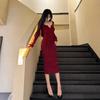 New clothes engagement dress dress high-end light luxury niche long-sleeved knitted red sweater winter interior dress
