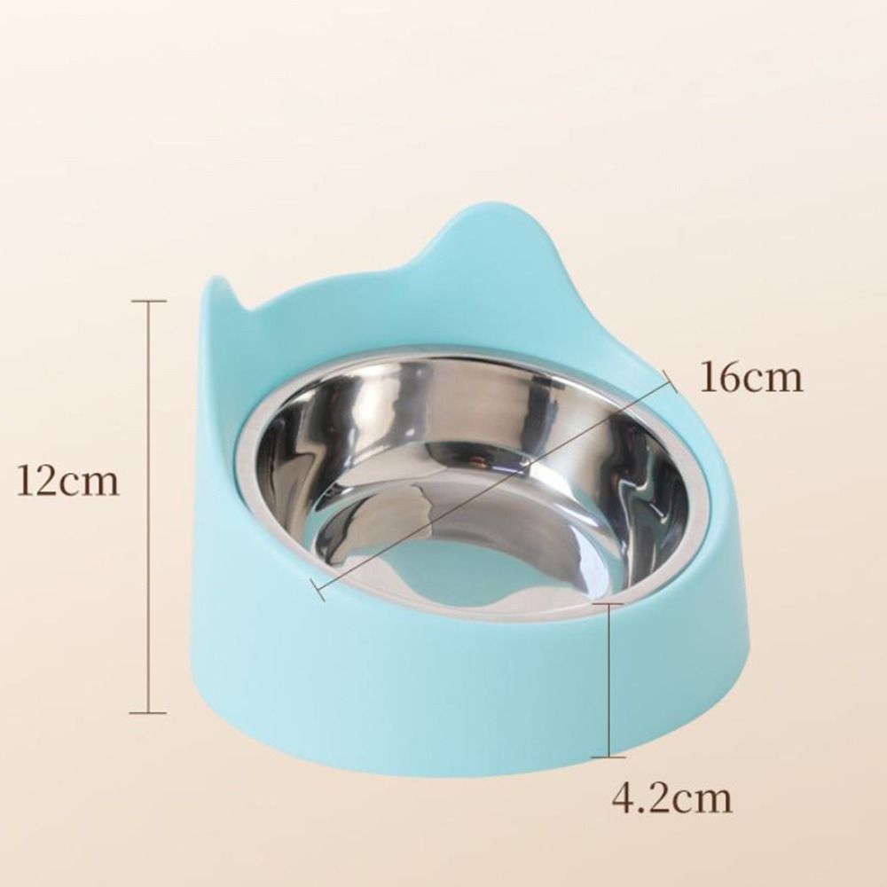 New 15° Inclined Stainless Cat Bowls Non-slip Base Neck Protection Food Feeding Bowls Cute Ear Pet Bowl Pet Supply