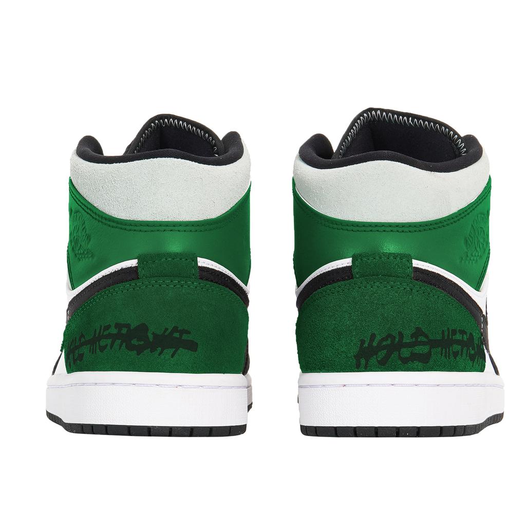 Jordan Air Jordan 1 Slip Resistant Mid top Vintage Basketball Shoes Men's Black White Green 852542-100(Team210-)