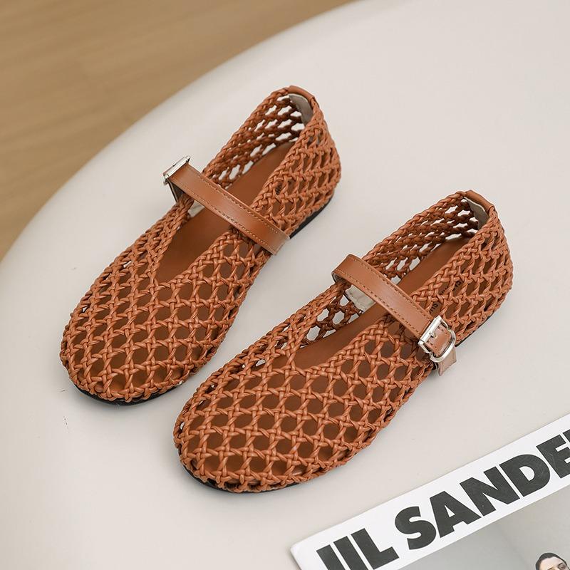 Soft Leather Version of Hand-woven Mary Jane Shoes, Children's Soft Soles Are Not Tired Feet, Single Shoes, Summer Hollow Breathable Hole Sandals