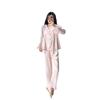 Spring and Summer New Pajamas Women's Long-sleeved Trousers Set, Home Simulation Silk V-neck Comfortable and Breathable Thin Pajamas Set