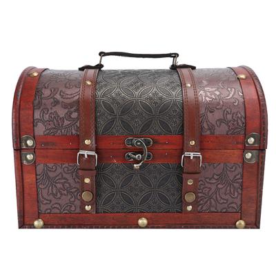 Vintage Wooden Storage Box Decorative Treasure Jewelry Chest Home Decoration Photography PropCopper