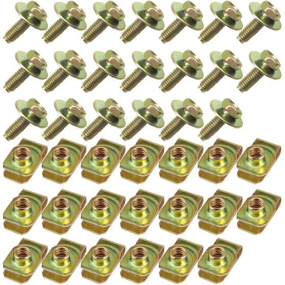40PCS Car Body Bolts M6-1.0 & Extruded U-Nuts Clips Kit, Bumper Fenders Liner Push Retainer Fastener Kit For Engine Under Cover Undertray, Universal