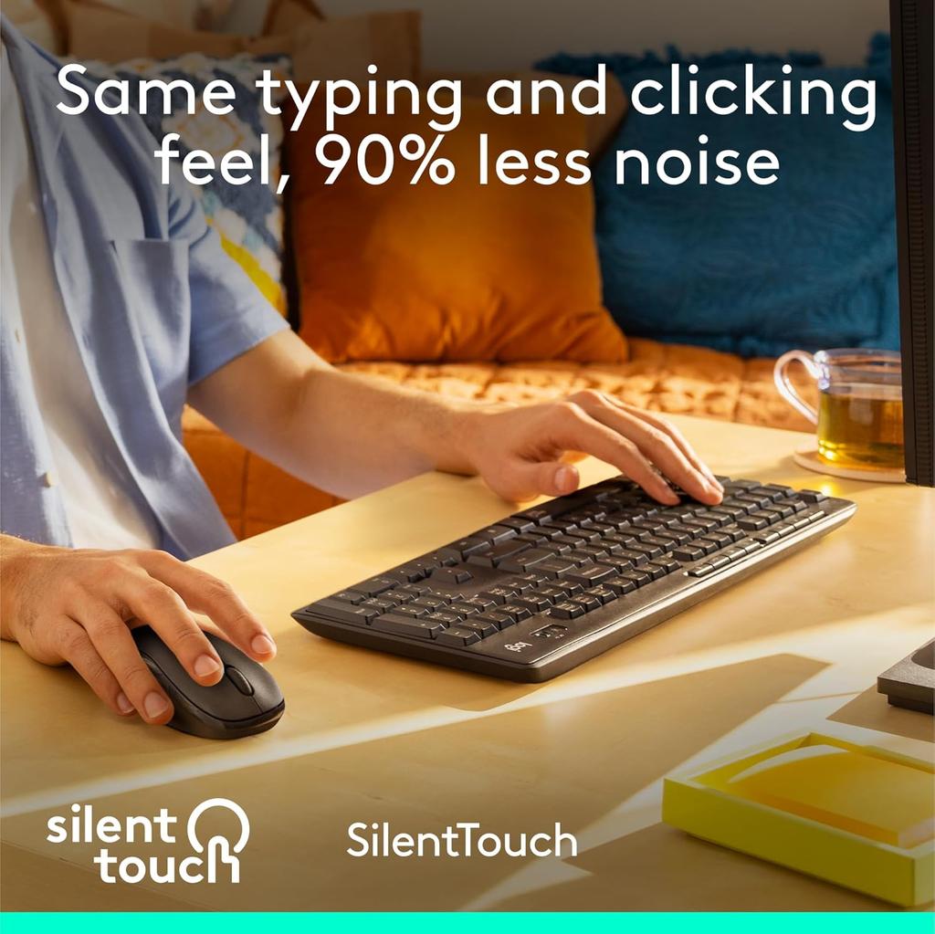 Logitech MK295 Enterprise Light Sound Keyboard and Mouse Set Wireless Bluetooth Office Set Full Size with Wireless 2.4G Receiver