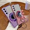 Applicable To Samsung A55 Electroplated Glitter Mobile Phone Case A35 Mirror Magnetic Suction Bracket A14 A15 Anti-drop Protective Case A32