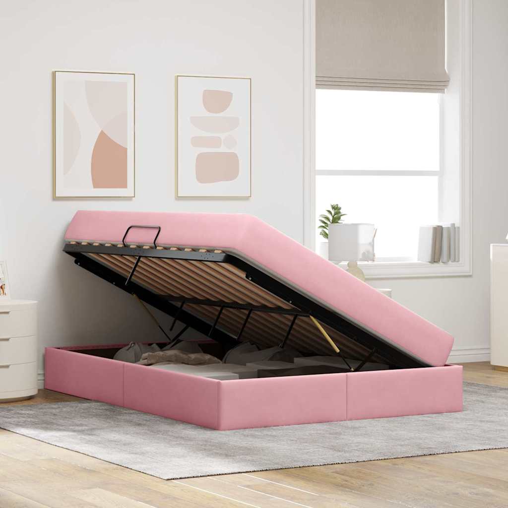 Storage Bed with Mattress Pink 140 x 200 cm Velvet