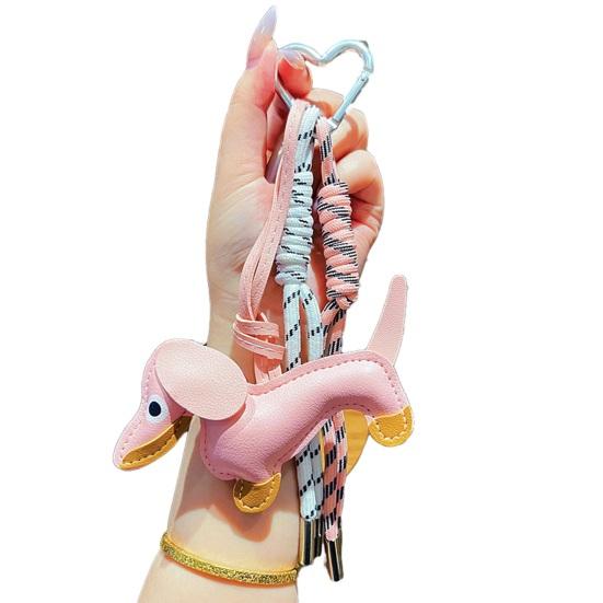 

Keychain Pendant Imitation Leather Dachshund Shape Key Chain with Heart-Shaped Metal Buckle Braided Rope Bag Charm Accessory