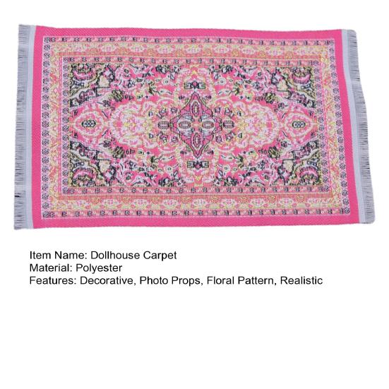 Dollhouse Carpet Floral Pattern Miniature Floor Rug with Tassel Decoration for Play
