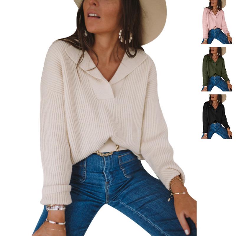 

зима осень женская мода однотонный толстый свитер свободный вязаный топ S розовый