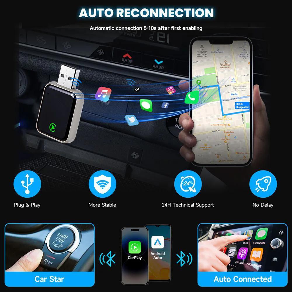 NEW 2in1 Wireless CarPlay Adapter Android Auto AI Smart Box Car Intelligent Systems For VW Toyota Nissan Honda Ford Benz