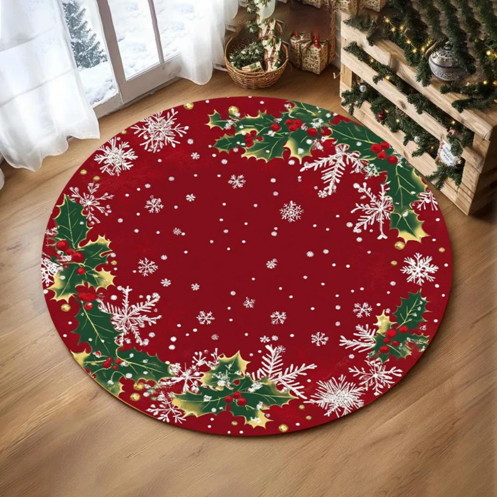 Feiertags-Saisonale Deko Runder Teppich Schneeflocken Baum Design Teppich Rentier Weihnachten Blume Bereichsteppich für Gemütliches Wohnzimmer Schlafzimmerteppich