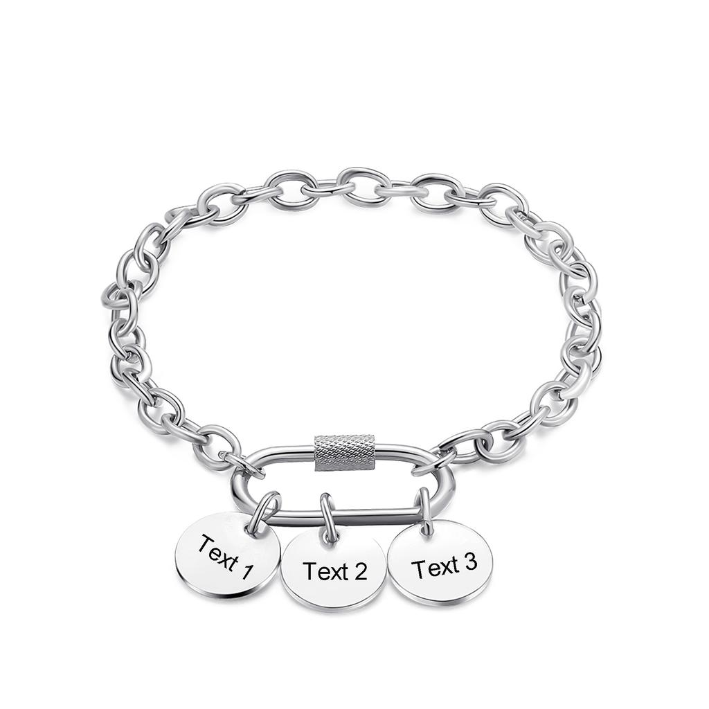 New Customize Name&Date Women Girls Link Chain Bracelet Stainless Steel Round Charm Personalized Jewelry Length 18cm