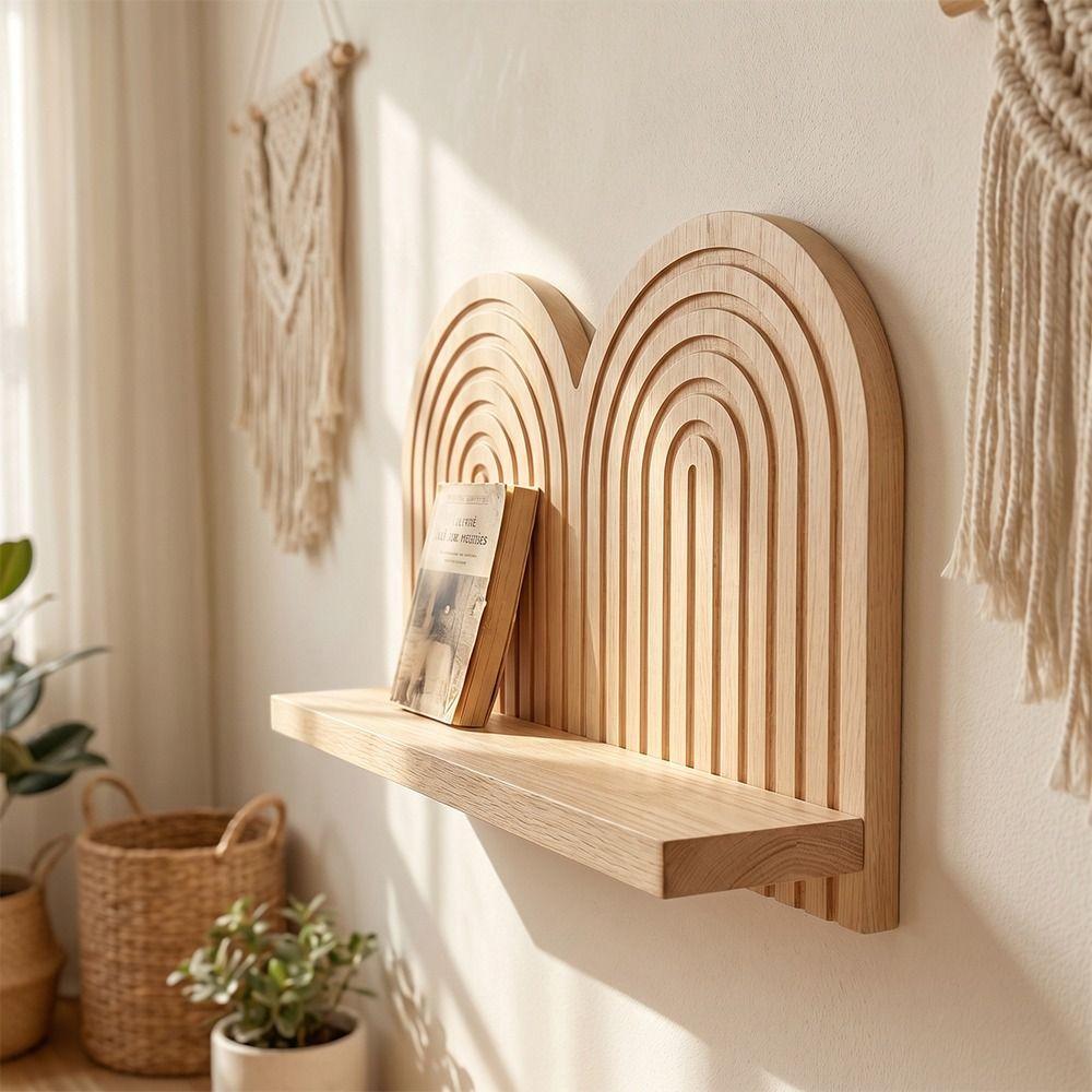 Floating Design Wall Mounted Shelves Multi-Layer Design Wooden Shelves Arched Wall Shelves Bedroom