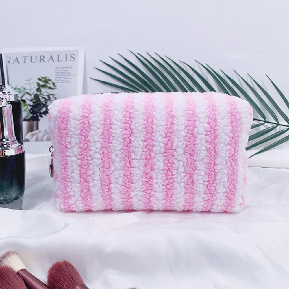 

Winter Travel Cosmetic Bag For Men Women Soft Makeup Bag Stripe Beauty Toiletry Bag Makeup Brush Lipstick Storage Organizer
