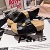 Metal buckle Internet celebrities with the same thick-soled muffin summer new one-word small sandals to wear slippers outside the beach women's shoes