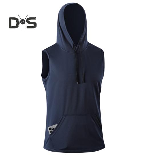 

Мужской жилет с передним карманом, капюшоном, дизайном, веревочным покрытием, без рукавов, повседневный дышащий топ для дома и спортзала, уличная одежда 3XL темно-синий