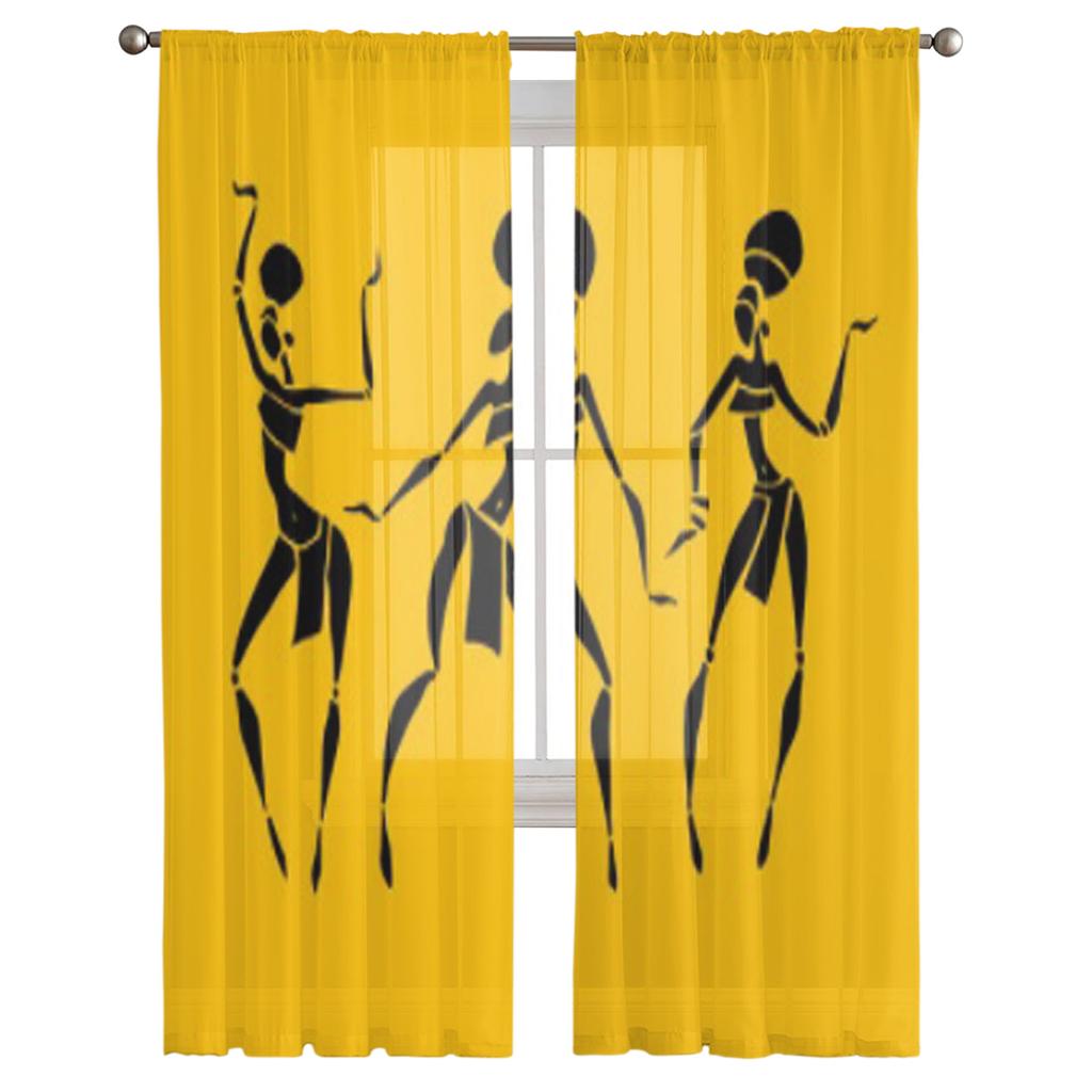 Afrikanische Schöne Frauen Gelber Tüll Transparente Vorhänge für Wohnzimmer das Zimmer Schlafzimmer Küchendekoration Voile Organza Vorhänge