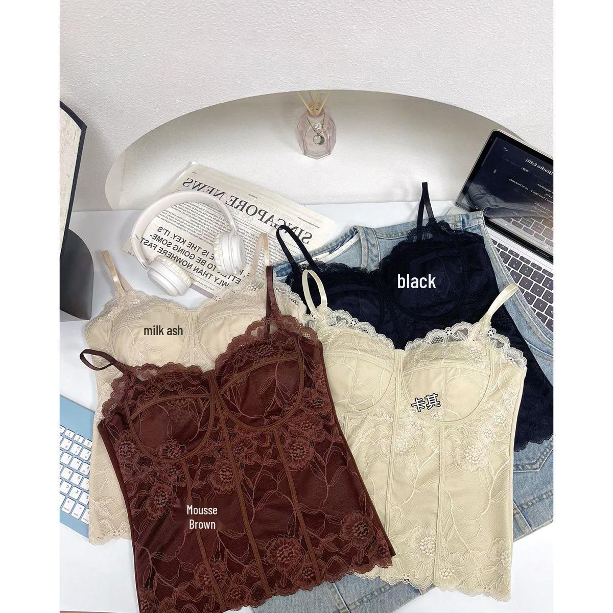 

Women s Lace Camisole Vest: Winter Fur-Lined, Padded, Beautiful Back, with Integrated Bra Base Layer. Large
