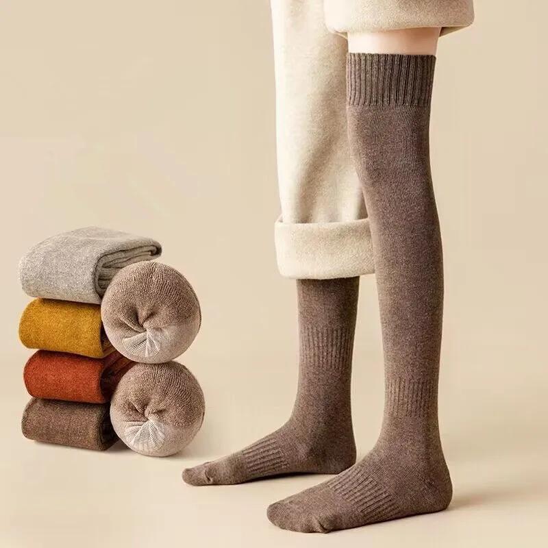 Women's Thigh High Stockings Trendy Casual Over The Knee Long Socks Lolita Thermal Vertical Thicke Socks Female Tube Leggings