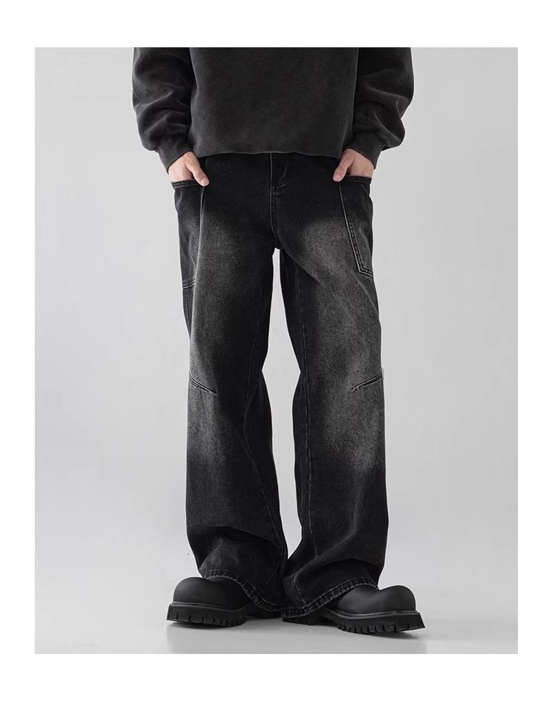 Men's American Style Retro Washed Wide-Leg Denim Jeans – Trendy, Versatile, Casual Long Pants