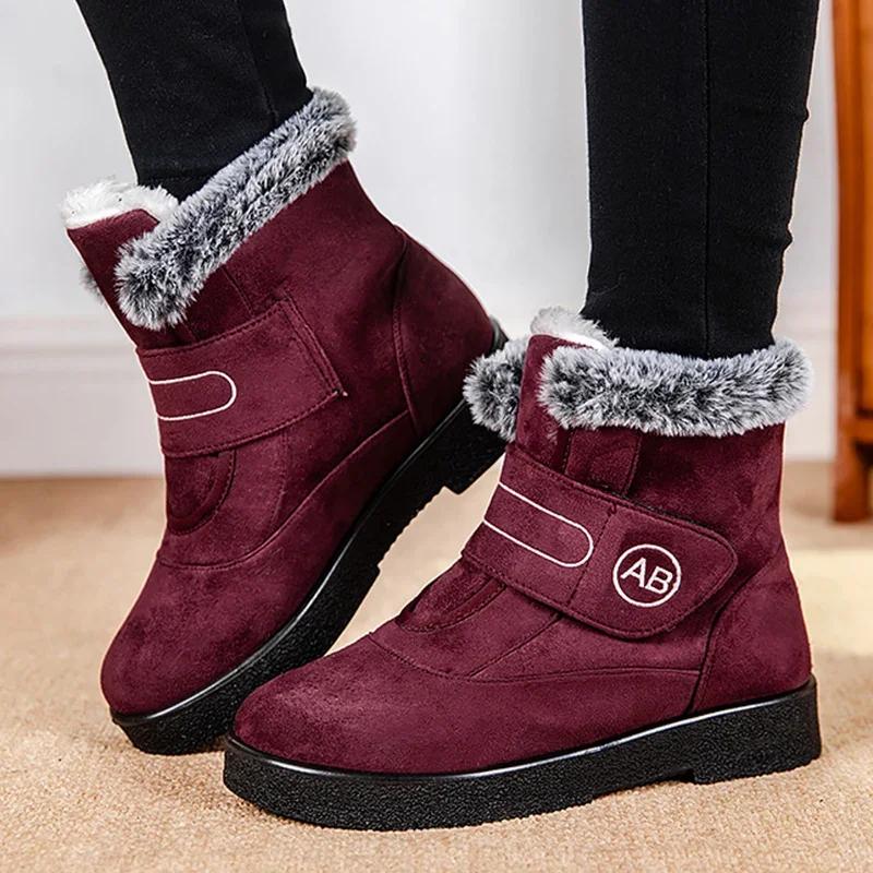 Fashion Plus Size 44 Flat Heels Platform Snow Boots Women 2024 Winter Thick Plush Ankle Boots for Woman Hook Loop Anti Slip Cotton Shoes