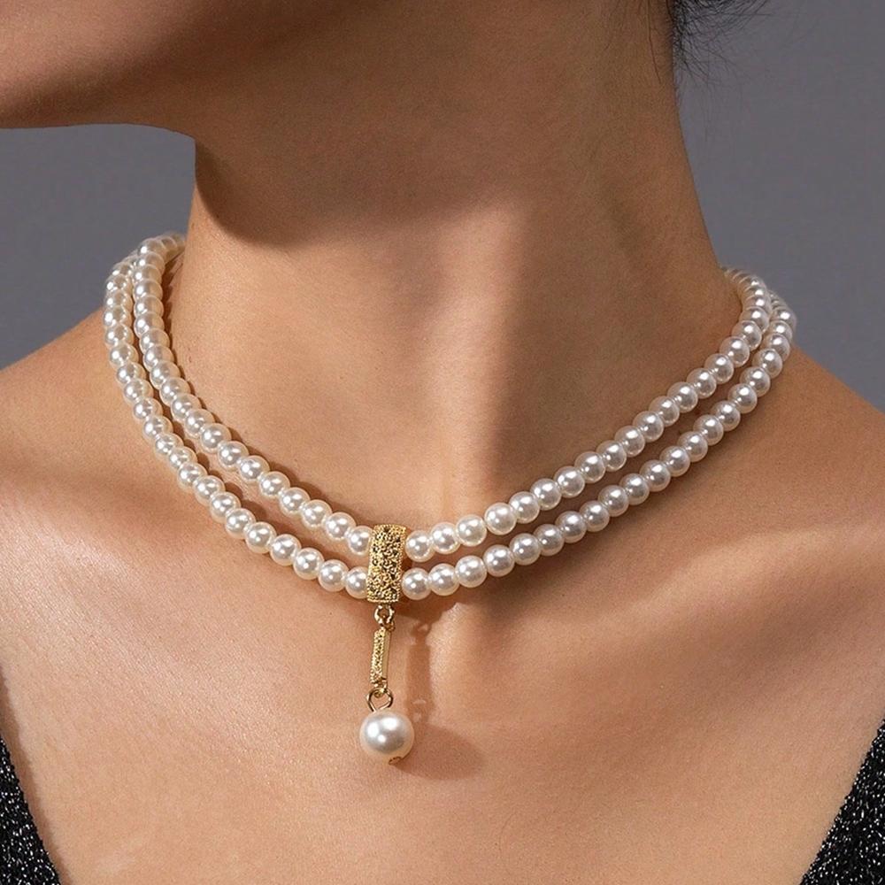 New Fashionable Bridal Zircon Set Elegant Handmade Imitation Pearl Beaded Necklace And Earrings For Women Wedding Accessories