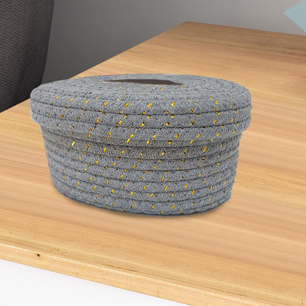 Cotton Rope Tissue Box, Paper Holder, Decorative Cover, Reusable Dispenser for Dining