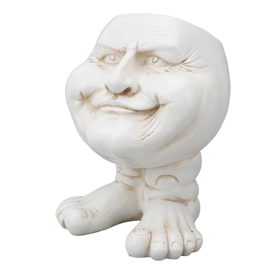 Resin Flower Pot Innovative Exquisite Retro Old Man Planter Pot Succulent Pot for Outdoor Garden Patio Balcony White