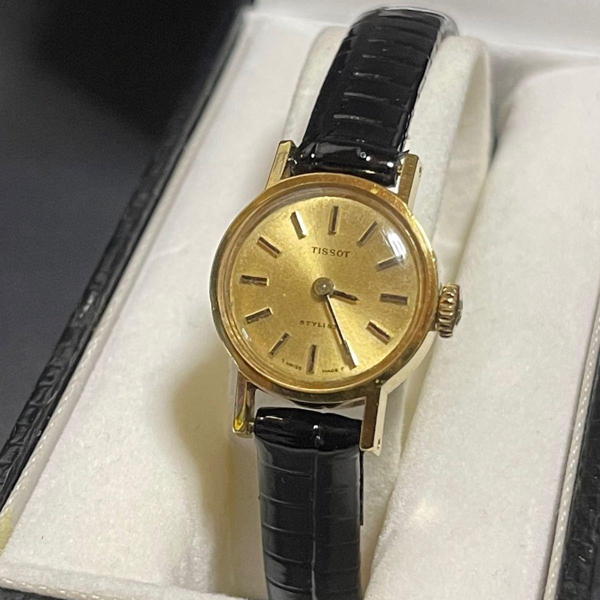 Used Vintage Tissot Stylist Ladies Watch Hand-wound Working Product New Belt Antique Gold Watch