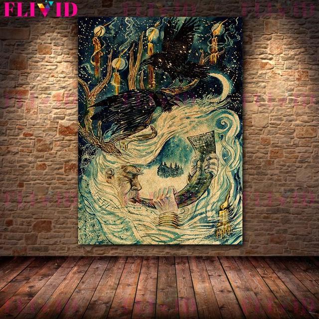 Bloodmoon The Raven Retro Wall Art Oil Painting Seven Crows Dinner Retro Mysterious Art Poster