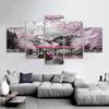 5 Panels Cherry Blossoms Posters Park Landscape Cuadros Canvas Prints Wall Art for Living Room Decorative Paintings No Frame