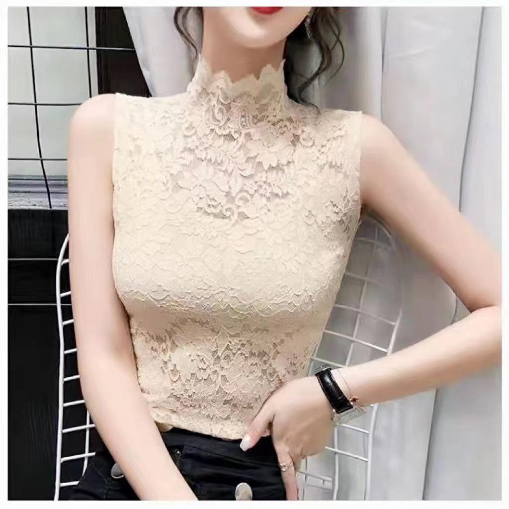 

Осенне-зимний кружевной сетчатый топ с высоким воротником, облегающий, с длинными рукавами, женский M (70-95 jin)