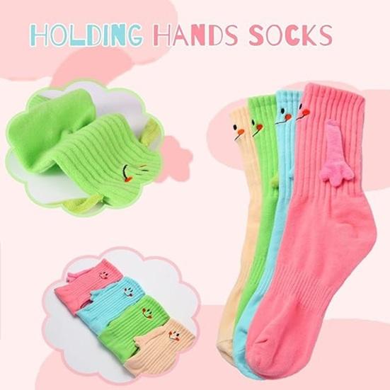 Chaussettes Visage Souriant pour Femmes Chaussettes Magnétiques Se Tenant la Main Chaussettes Montantes Côtelées Amusantes Extensibles pour Enfants Adolescents Cadeaux d'Anniversaire Saint-Valentin