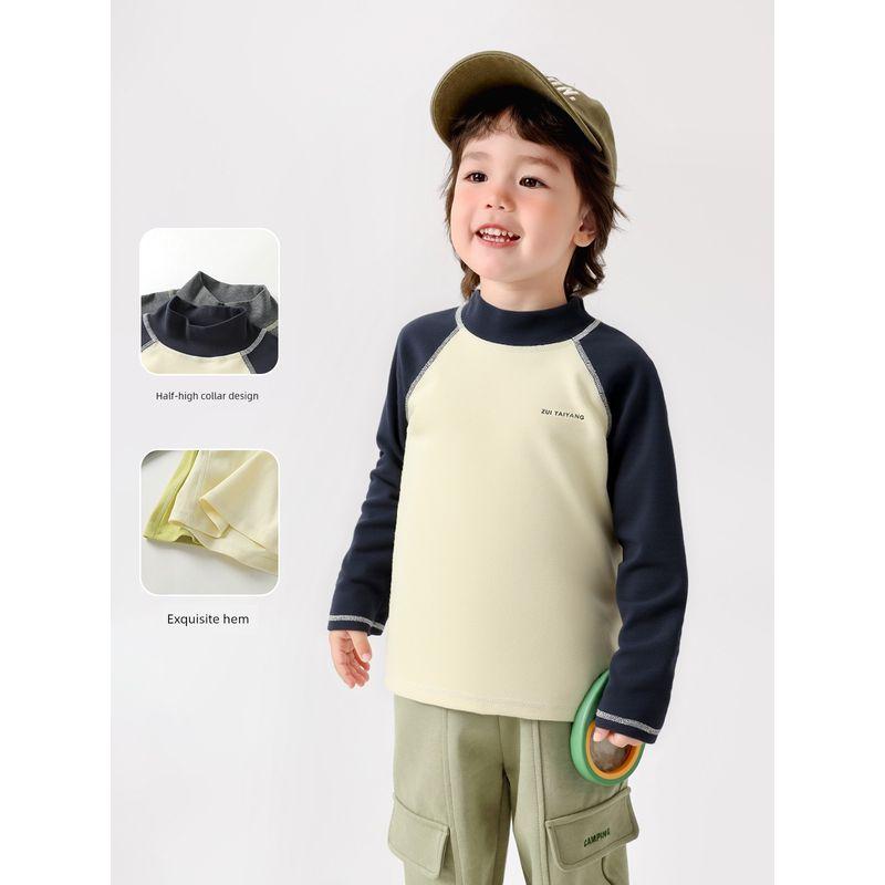 Boys' Mountain Series Color-Blocking Seamless Half-High Collar Base Layer Shirt, Autumn and Winter 2025 New Children's Antibacterial Thermal Underwear