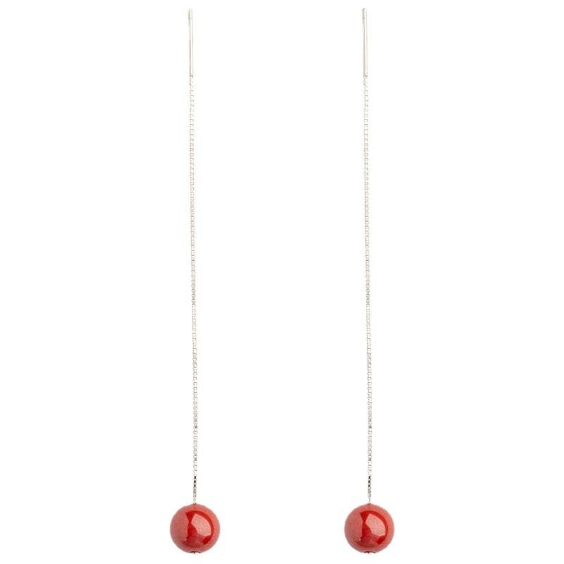 New Cinnabar Pure Silver Ear Thread, Hypoallergenic Earrings, Simple Women's Ear Studs, Ear Piercing Care, Birthstone Gift