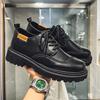 Business Small Leather Shoes Men's Formal British Style Platform Heightening Shoes Pure Black Casual Simple Men's Shoes Autumn