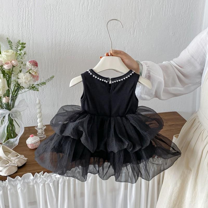 Girls Dress 2026 Cute Princess Style Sleeveless Vest Solid Color Kids