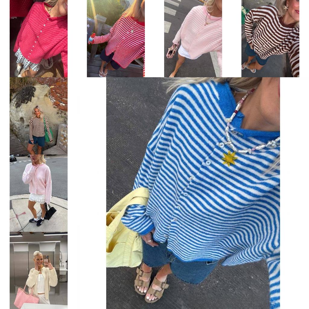 Cardigan in Maglia a Righe da Donna con Comfort Casual per l'Autunno