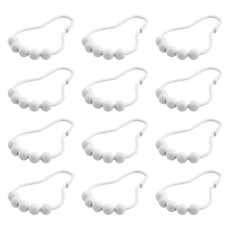 12pcs Rusts Resistant Stainless Steel Bath Curtain Hooks Rustproof 5 Beaded Shower Rod Hook Bathroom Accessories